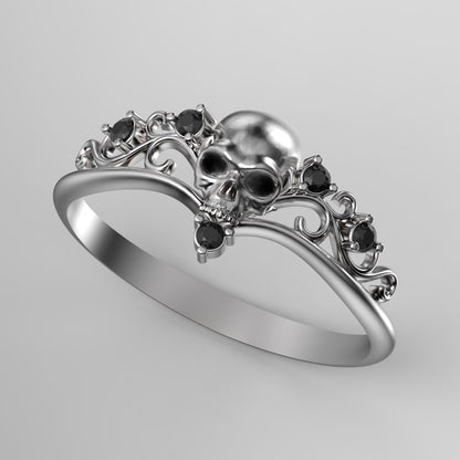 Gothic Totenkopf Verlobungsring, Totenkopf Ehering, Skelett schlichter Sterling Silber Ring