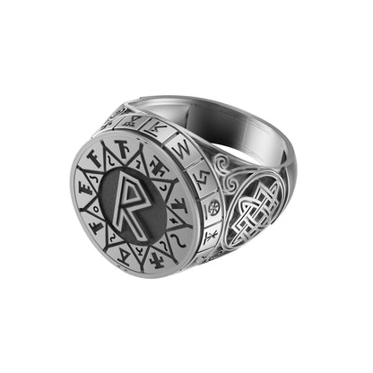Elder Futhark Runes Set Wheel Personalized Artisan Silver Ring