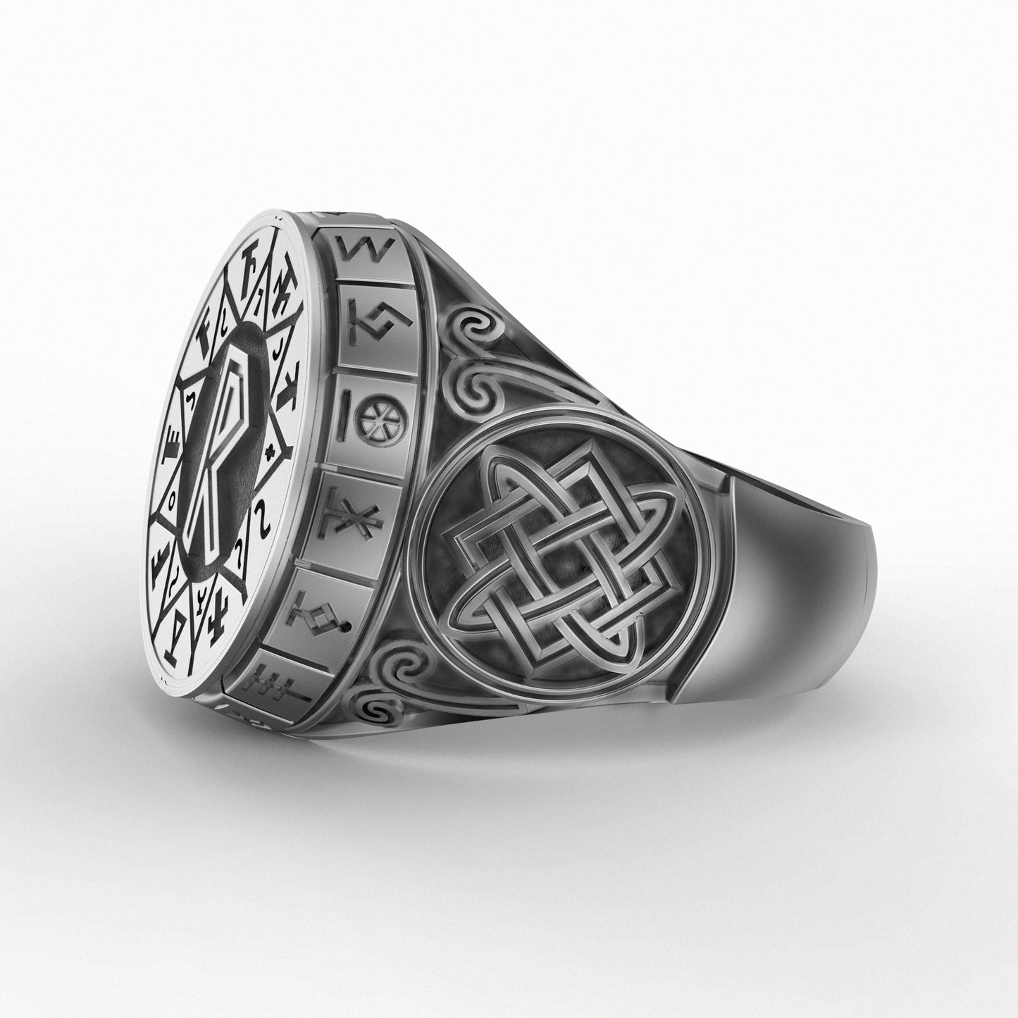 Elder Futhark Runes Set Wheel Personalized Artisan Silver Ring