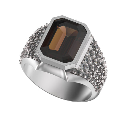 Genuine Smoky Quartz Rauch Topaz Octagon Cut Classic Men's Signet Silver Ring