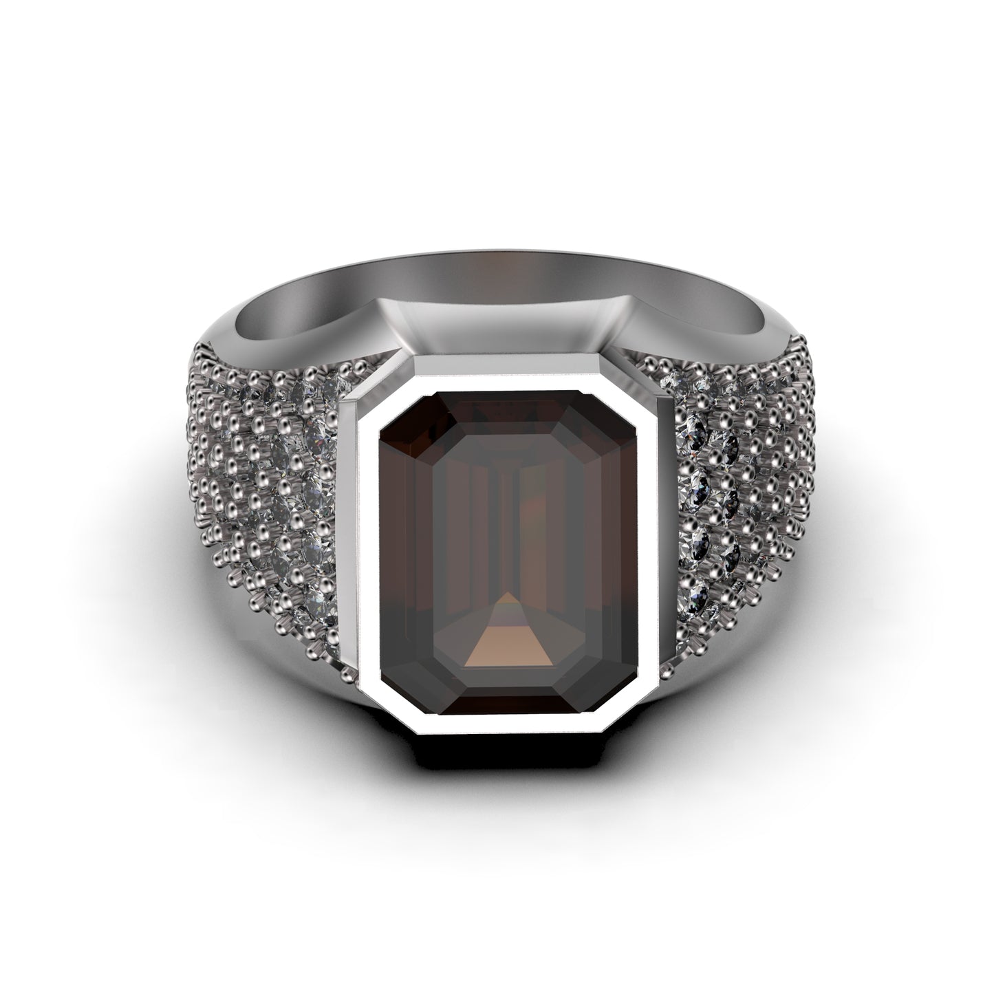 Genuine Smoky Quartz Rauch Topaz Octagon Cut Classic Men's Signet Silver Ring