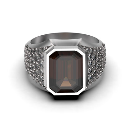 Genuine Smoky Quartz Rauch Topaz Octagon Cut Classic Men's Signet Silver Ring