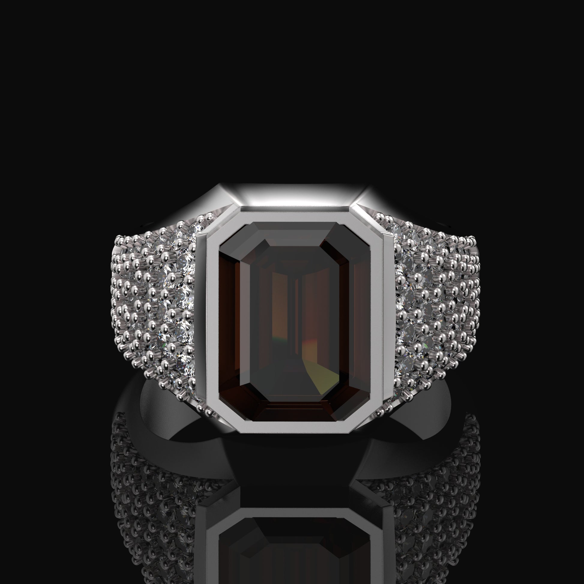 Genuine Smoky Quartz Rauch Topaz Octagon Cut Classic Men's Signet Silver Ring