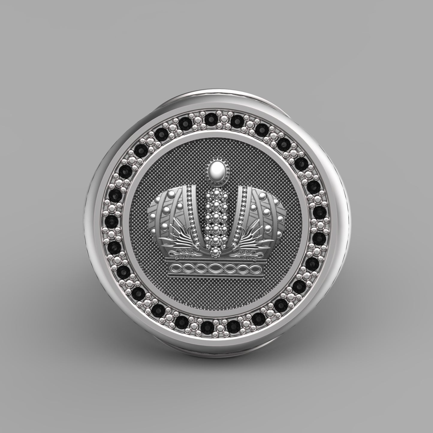 Das Queens Crown-Siegel mit rundem Oberteil und schwarzen Zirkonen