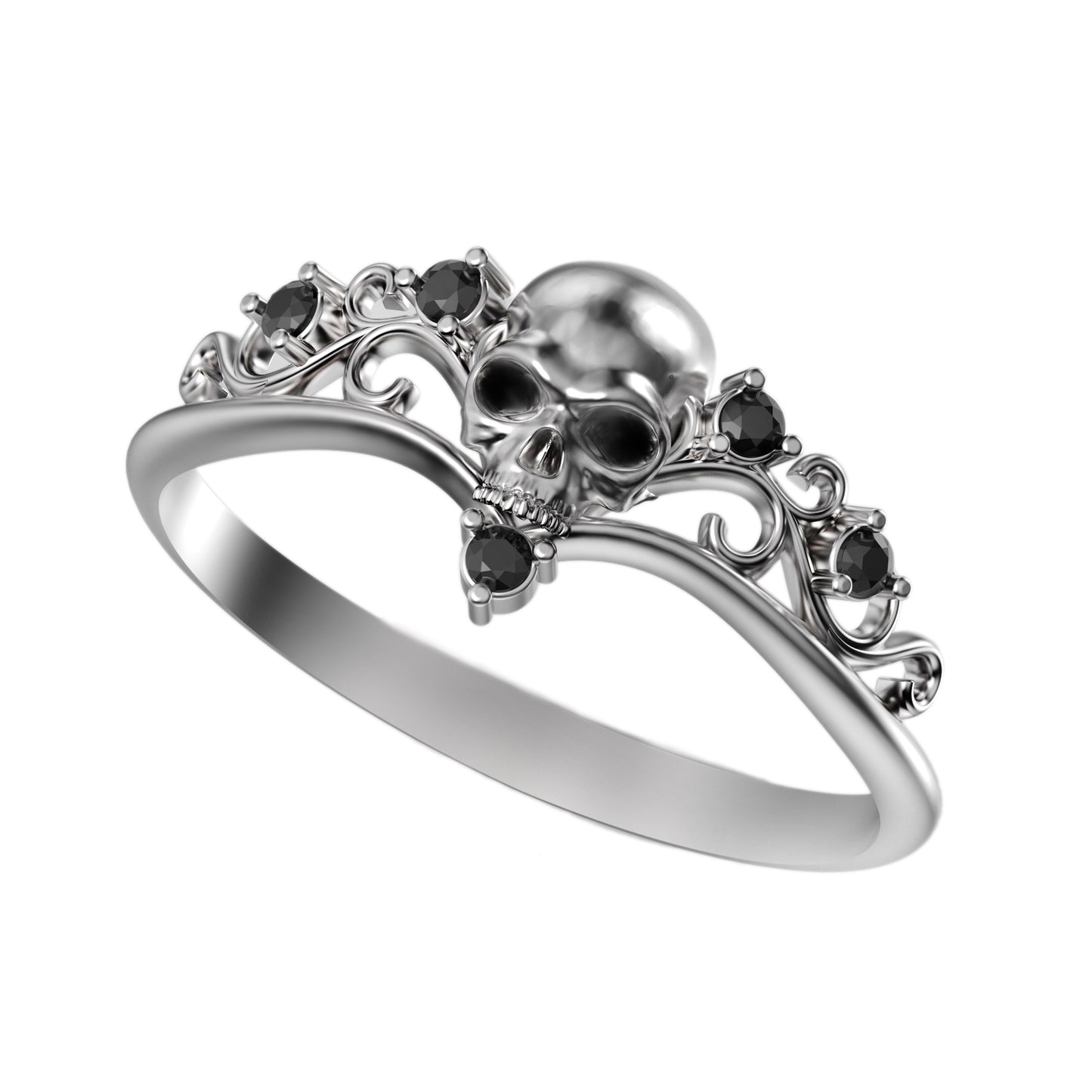 Gothic Totenkopf Verlobungsring, Totenkopf Ehering, Skelett schlichter Sterling Silber Ring