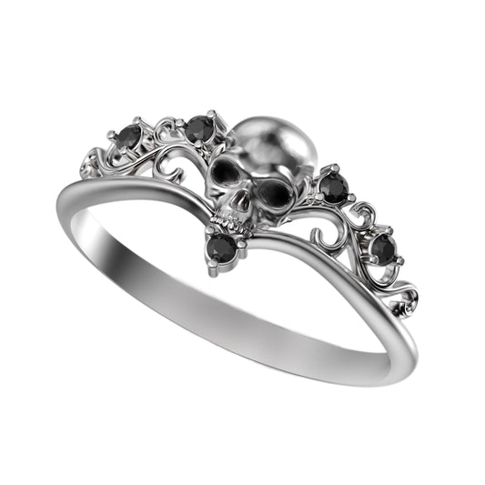 Gotický zásnubní prsten s lebkou, snubní prsten s lebkou, jednoduchý prsten ze stříbra s kostrou