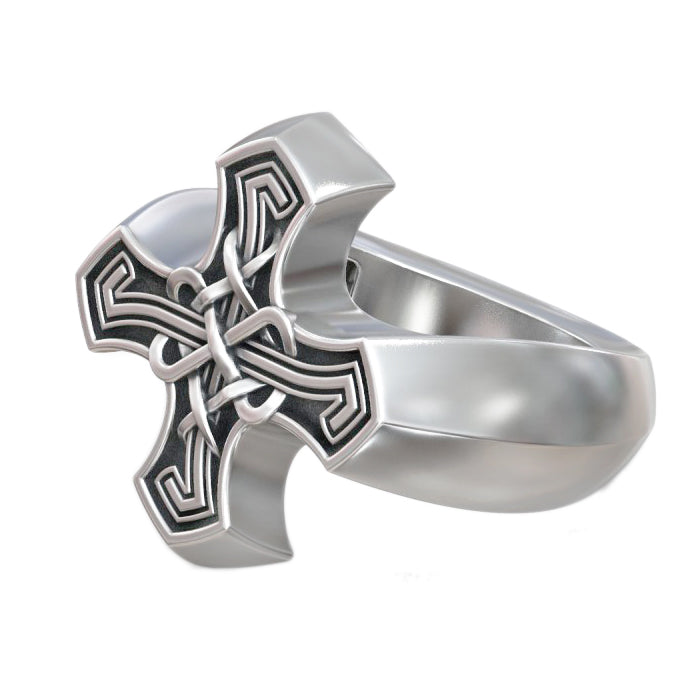 Irish Viking Celtic Cross Sterling Silver Ring