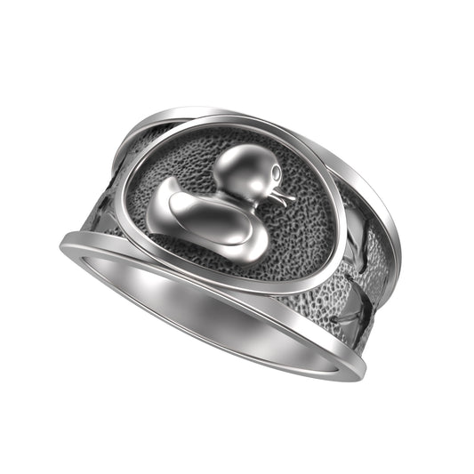 Adorable Duckling Sterling Silver Ring - Cute Rubber Duck Jewelry for Kids and Adults