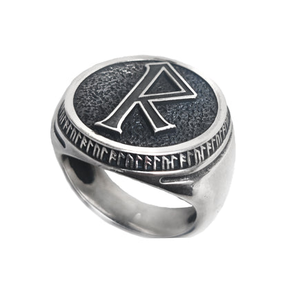 Raido Elder Futhark Runes Sterling Silver Ring