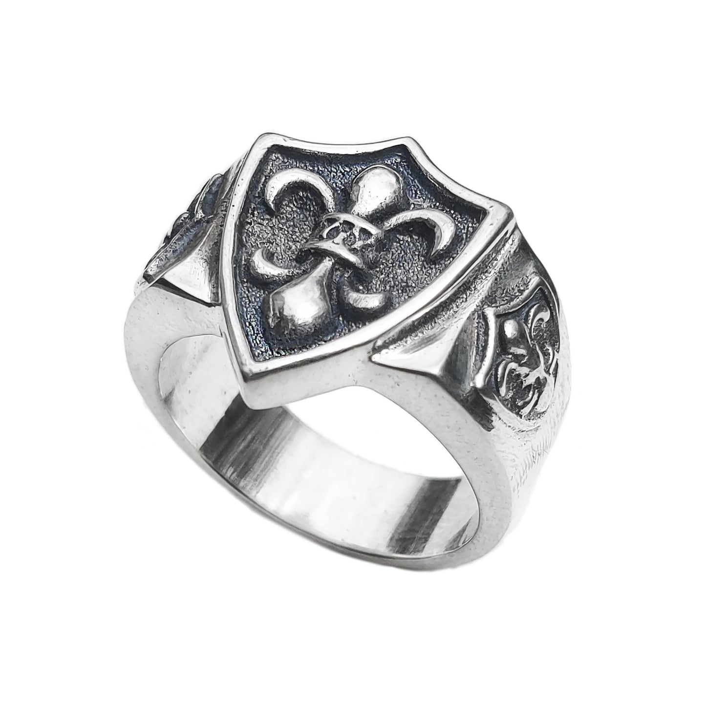 Heraldic Lily Fleur-de-lis Shield, Heavy Sterling Silver Signet Ring