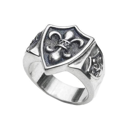 Heraldic Lily Fleur-de-lis Pánský pečetní prsten ze stříbra