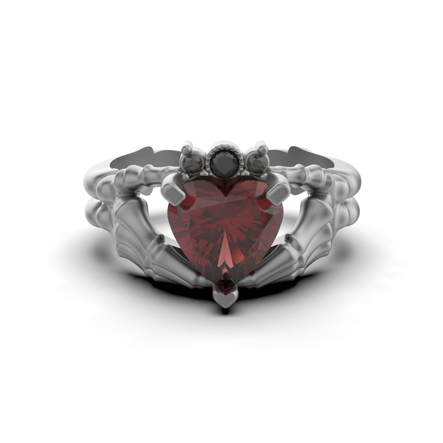 Claddagh Ring Heart Gem Sterling Silver Gothic Skull Engagement Ring