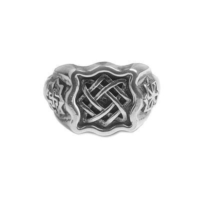 Lada Star and Valkyrie Square Top Signet Silver Ring