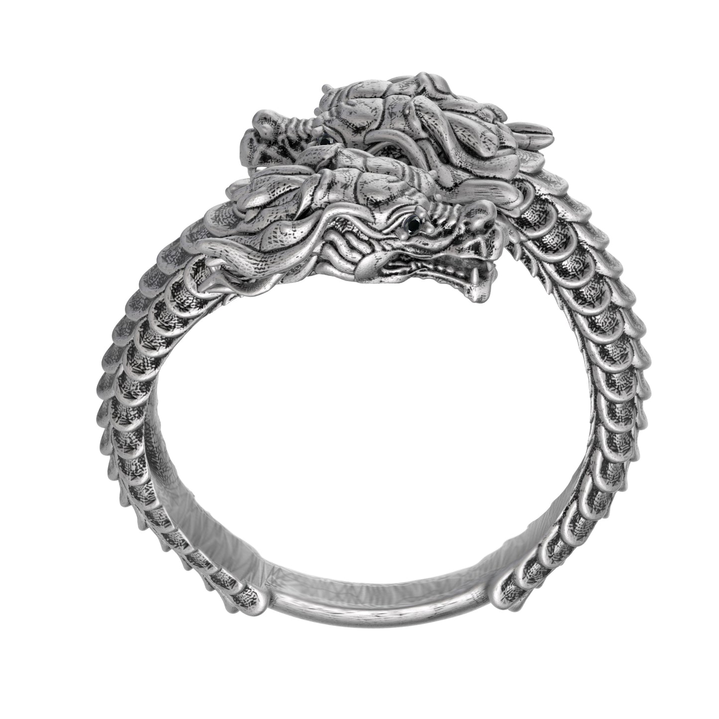 Dual Dragons Lucky Amulet Adjustable Blacked Silver Ring