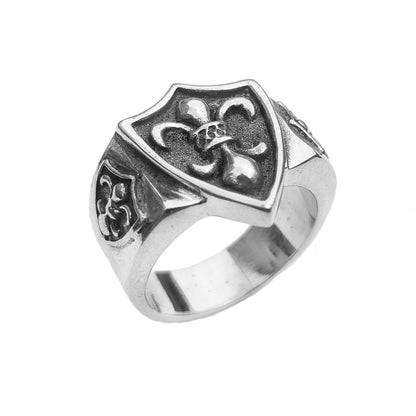 Heraldic Lily Fleur-de-lis Shield, Heavy Sterling Silver Signet Ring