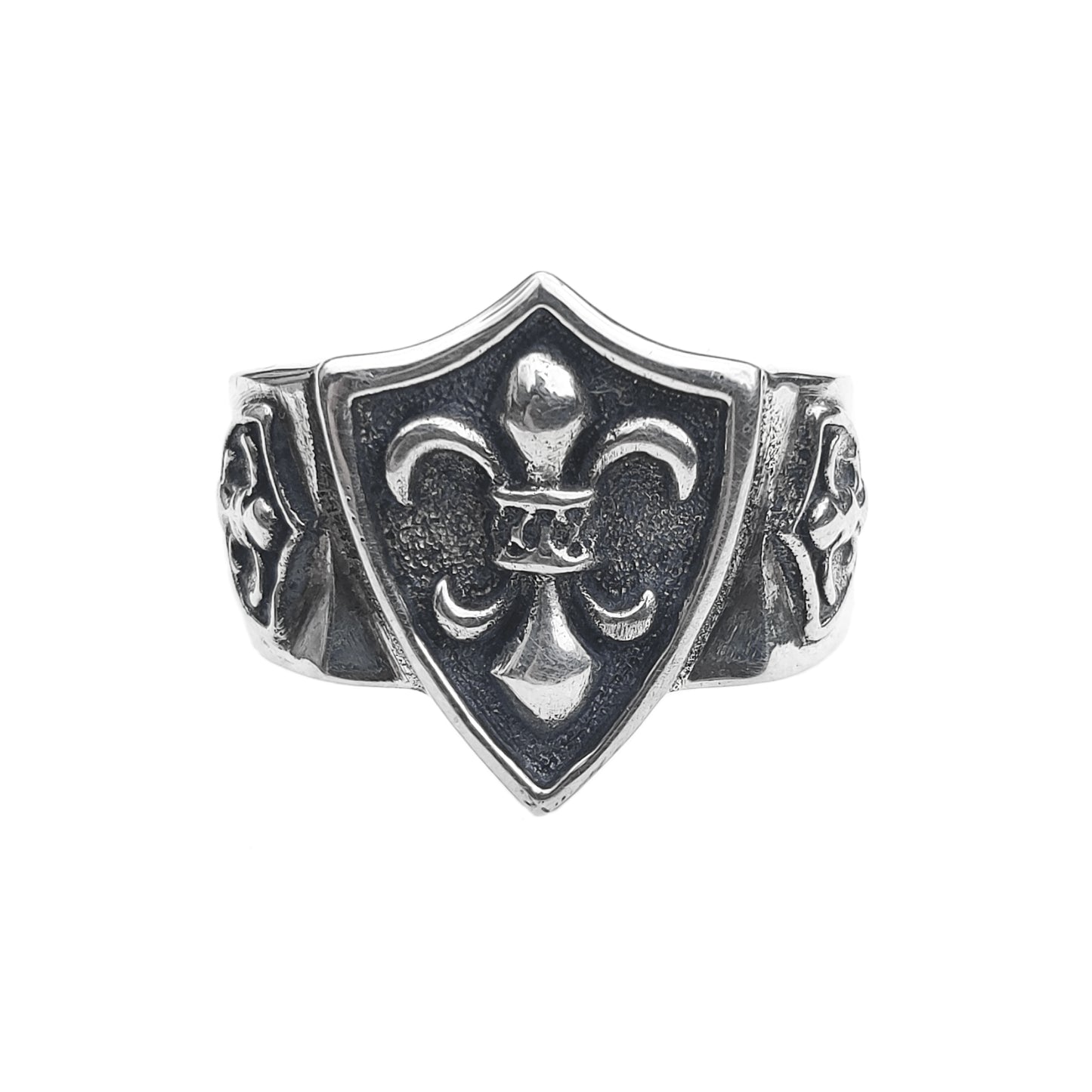 Heraldic Lily Fleur-de-lis Shield, Heavy Sterling Silver Signet Ring