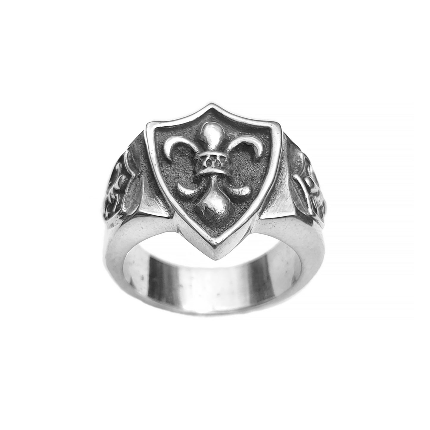 Heraldic Lily Fleur-de-lis Shield, Heavy Sterling Silver Signet Ring