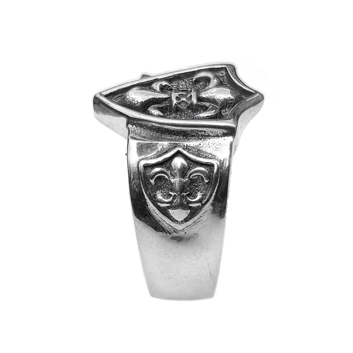 Heraldic Lily Fleur-de-lis Shield, Heavy Sterling Silver Signet Ring