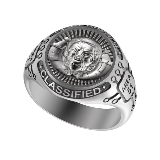 Roswell Incident 75th anniversary gift, UFO Alien Area 51, Mens Signet Ring