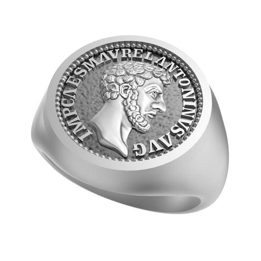 Marcus Aurelius stoischer theologischer Ring, christlicher Ring, Sterlingsilber-Siegel mit runder Oberseite