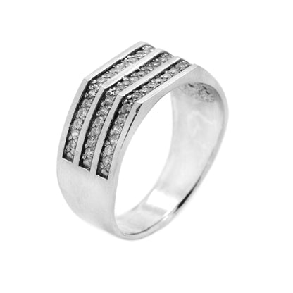 Raw Gemstones Mens Ring Silver 925 White Zircons