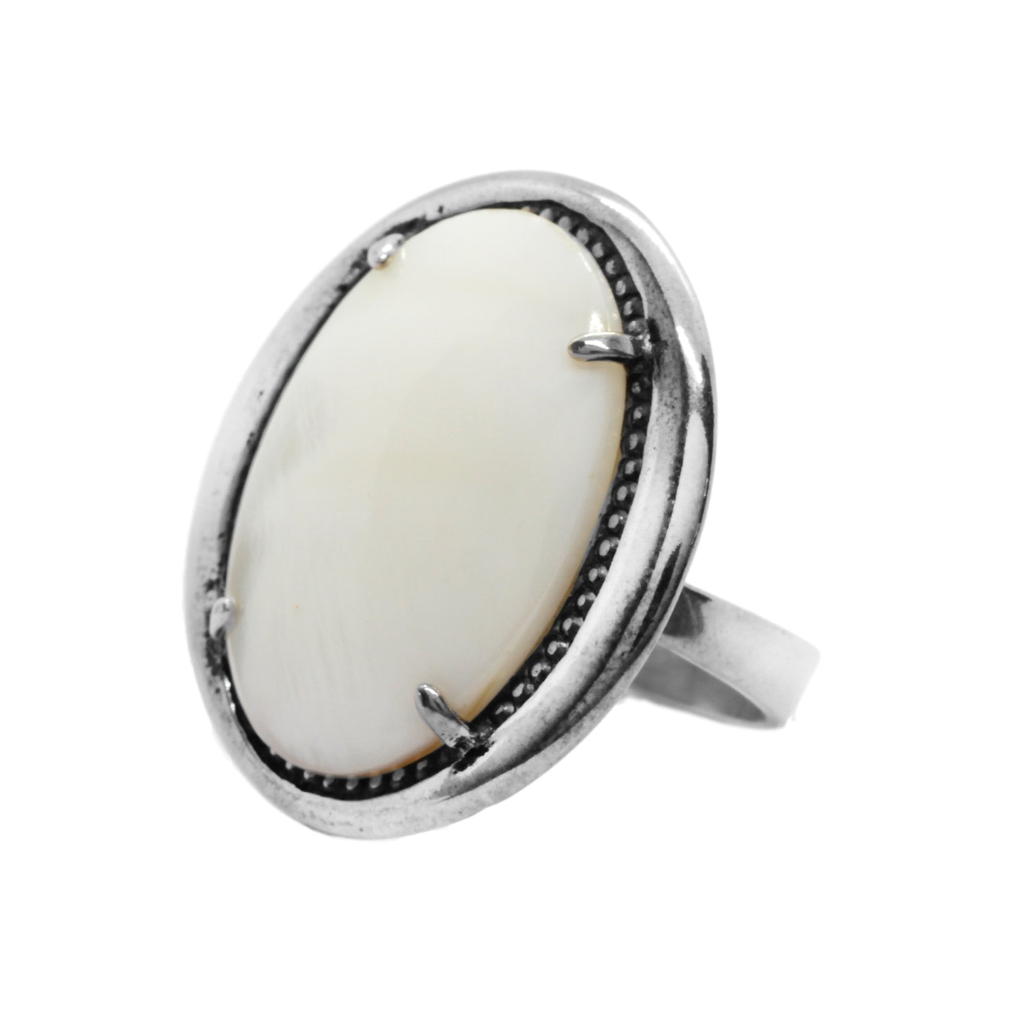 Vintage Beautiful &nbsp;Mother-of-Pearl Cabochon Cut Gemstone, Sterling Silver Set