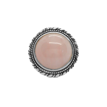 Vintage Sterling Silver Set with Geniune Rose Quartz Round Cabochon Cut Gemstone