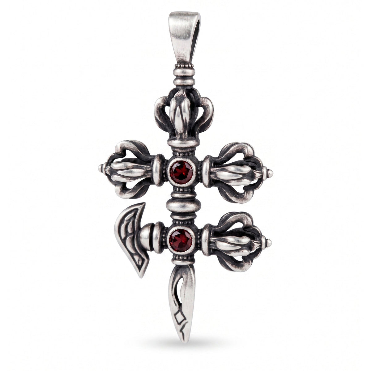 Tibetan Double Vajra Phurba sterling silver amulet pendant by INDIGO Jewelry Atelier
