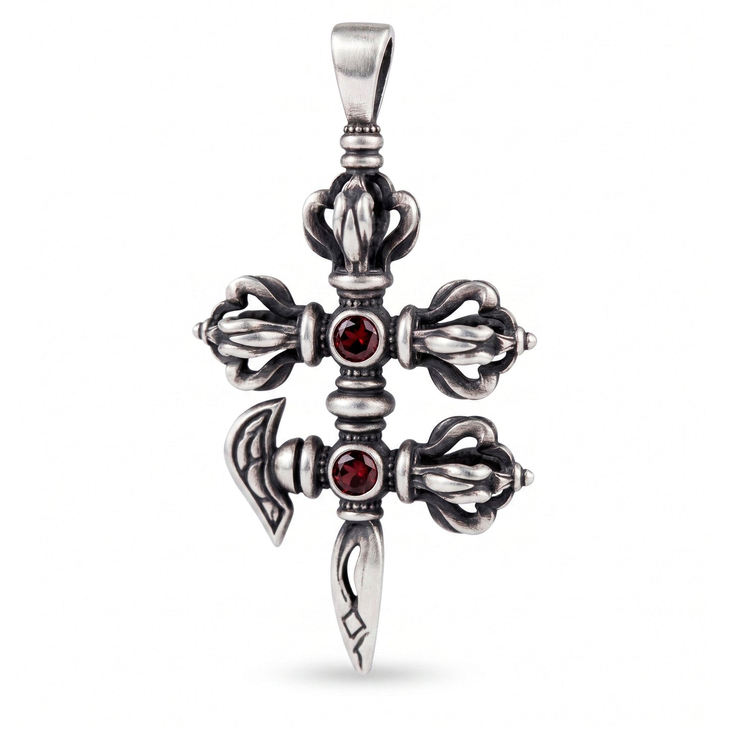 Tibetan Double Vajra Phurba sterling silver amulet pendant by INDIGO Jewelry Atelier