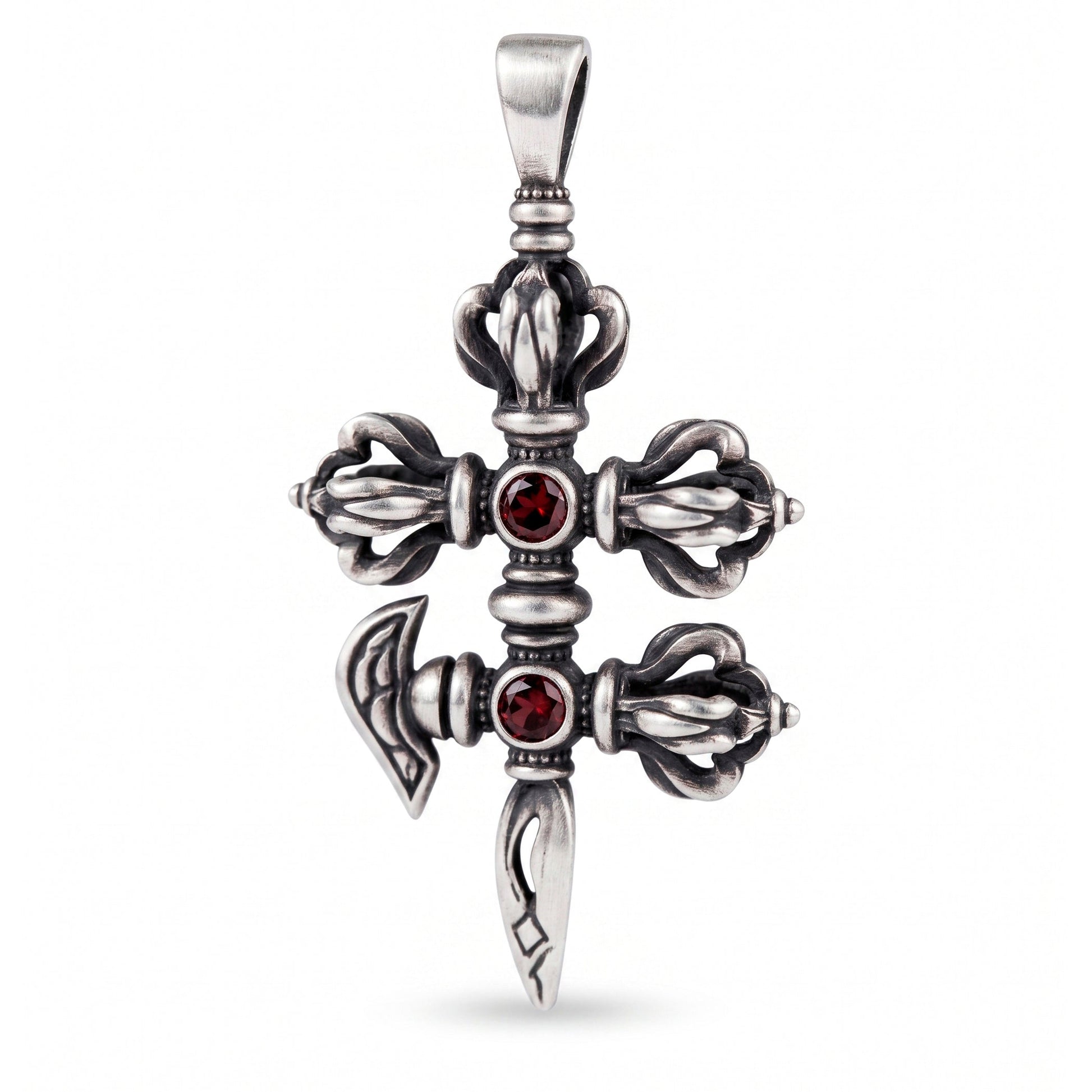 Tibetan Double Vajra Phurba sterling silver amulet pendant by INDIGO Jewelry Atelier