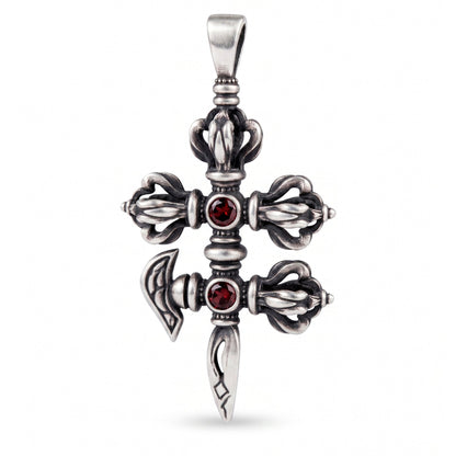 Tibetan Double Vajra Phurba sterling silver amulet pendant by INDIGO Jewelry Atelier