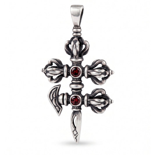 Tibetan Double Vajra Phurba sterling silver amulet pendant by INDIGO Jewelry Atelier