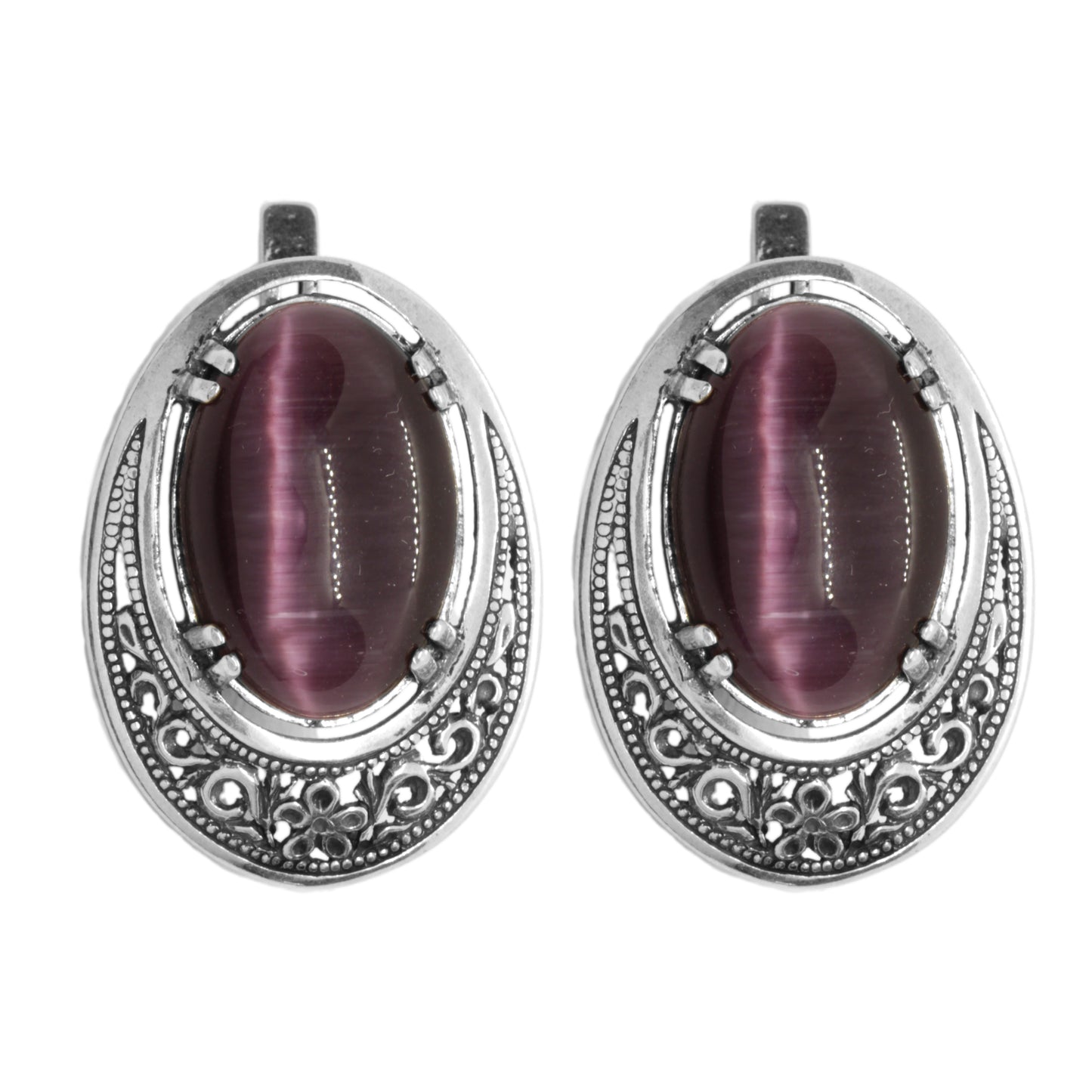 Violet Oval Ulexite Gemstone Vintage Silver Set, Ring and Earrings