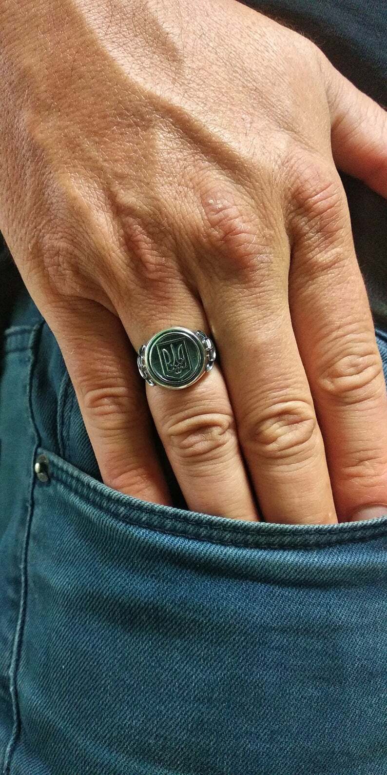 Ukrainian Trident Tryzub, National Patriotic Sterling Silver Ring Signet