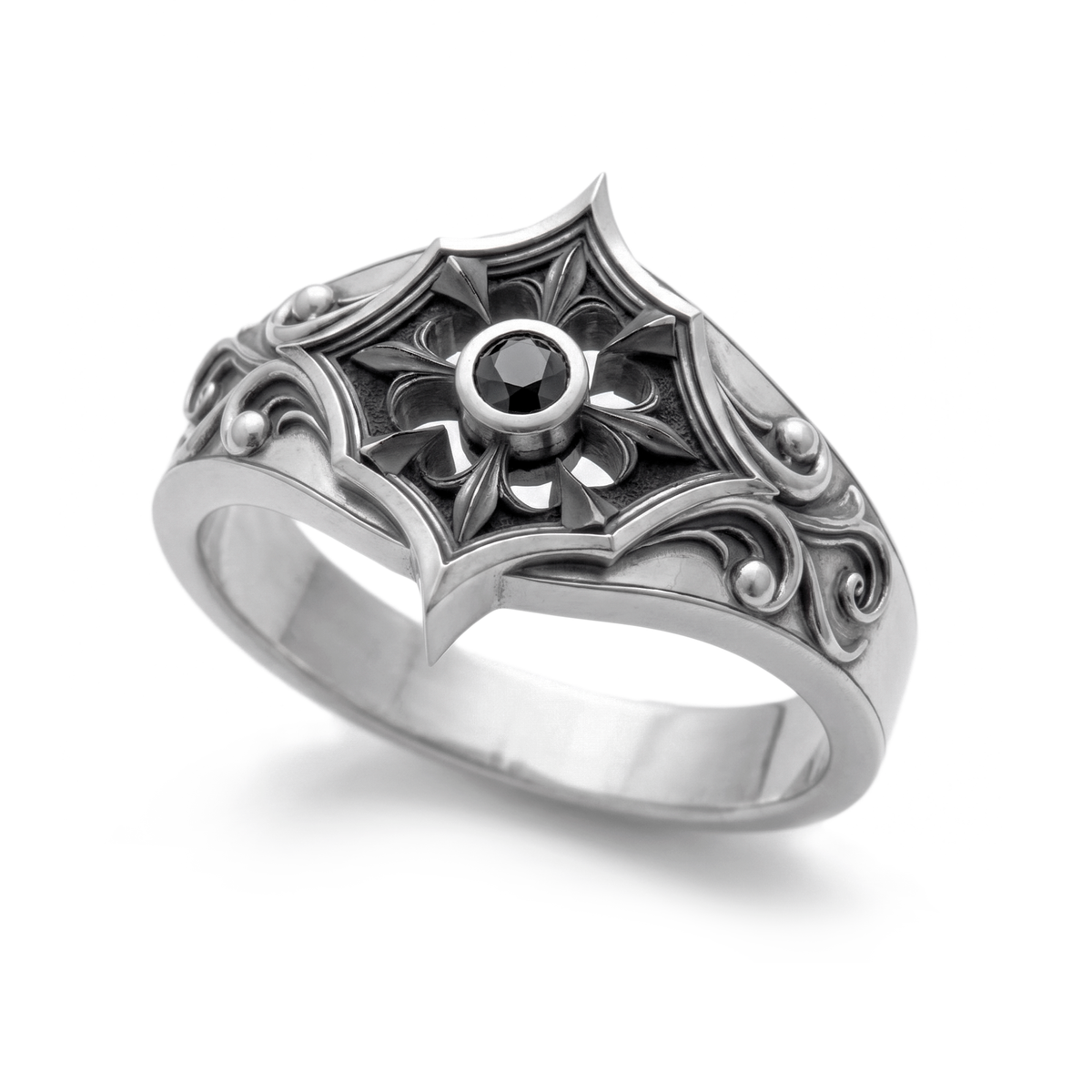 Gothic Women’s Engagement Ring with Black or Red Zircon