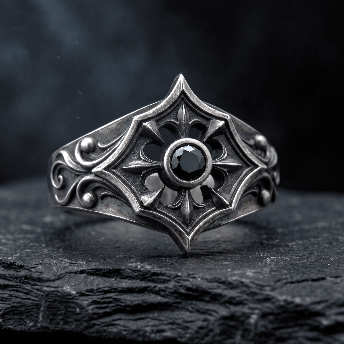 Gothic Women’s Engagement Ring with Black or Red Zircon