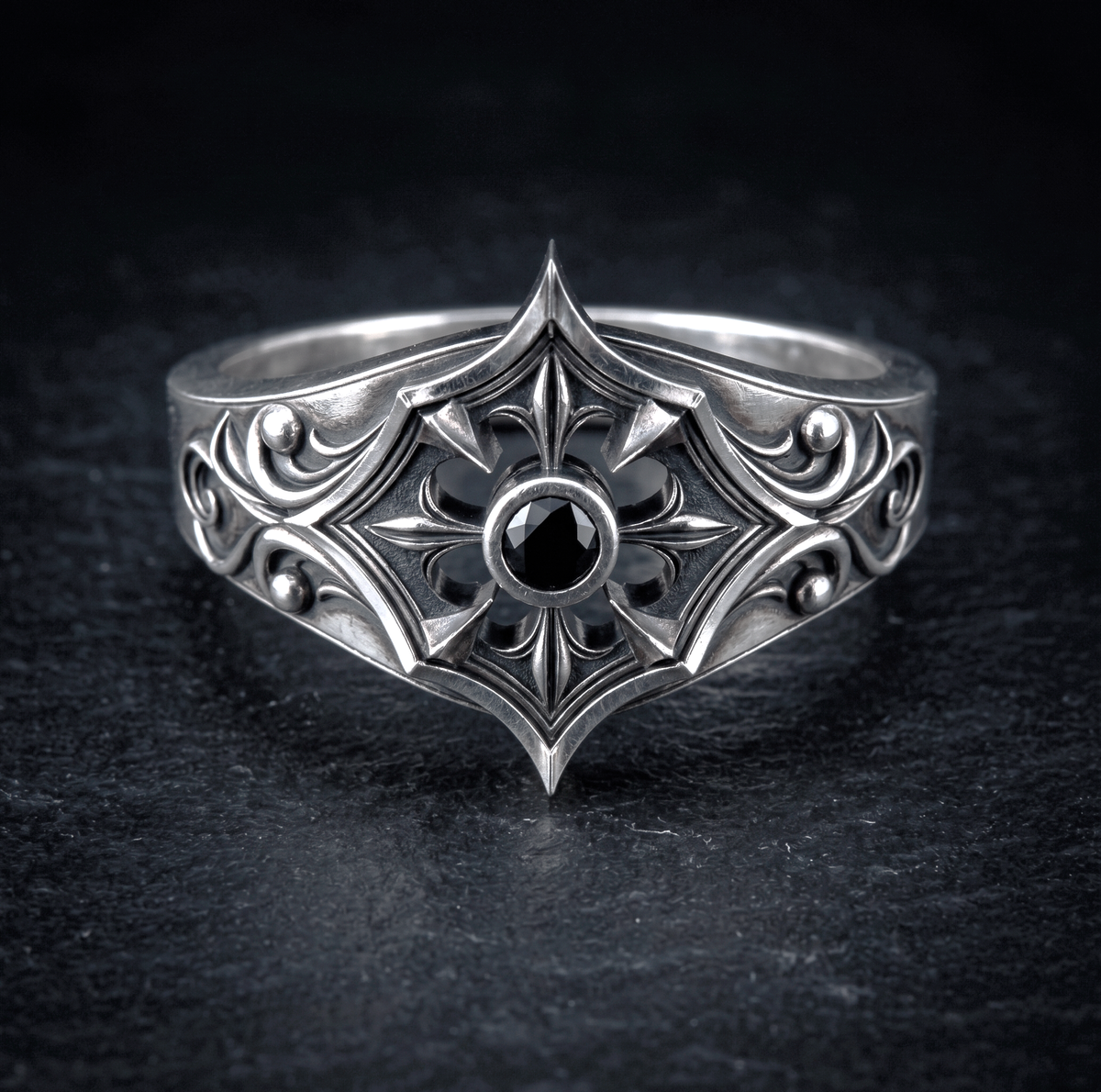 Gothic Women’s Engagement Ring with Black or Red Zircon