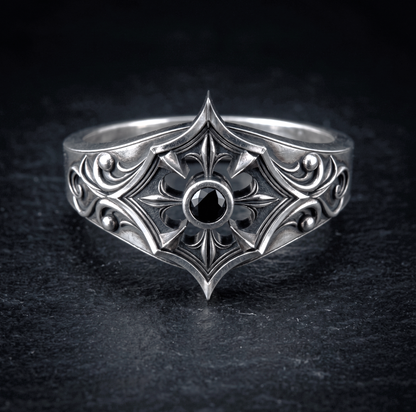 Gothic Women’s Engagement Ring with Black or Red Zircon