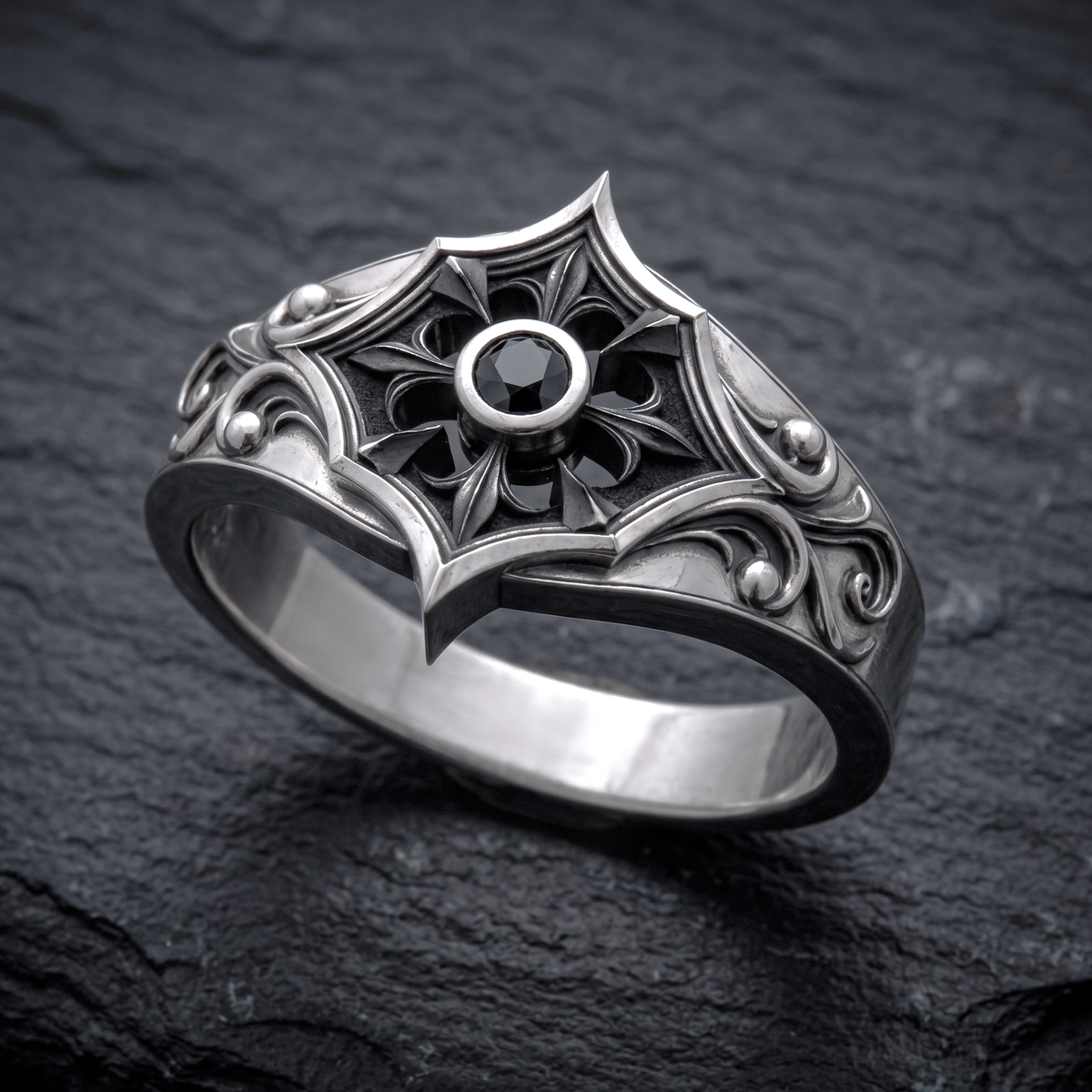 Gothic Women’s Engagement Ring with Black or Red Zircon