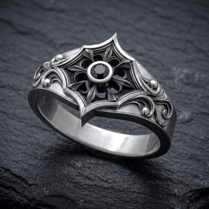 Gothic Women’s Engagement Ring with Black or Red Zircon