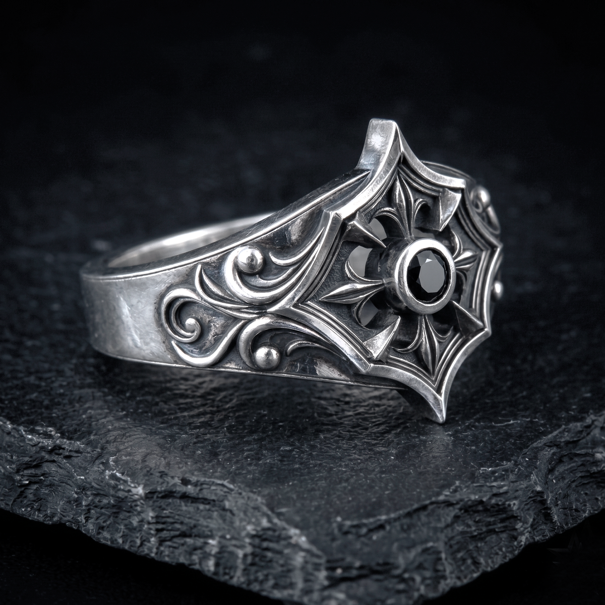 Gothic Women’s Engagement Ring with Black or Red Zircon