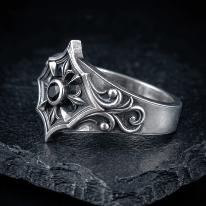 Gothic Women’s Engagement Ring with Black or Red Zircon