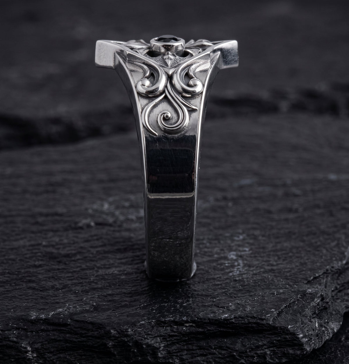 Gothic Women’s Engagement Ring with Black or Red Zircon