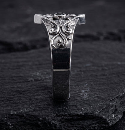 Gothic Women’s Engagement Ring with Black or Red Zircon