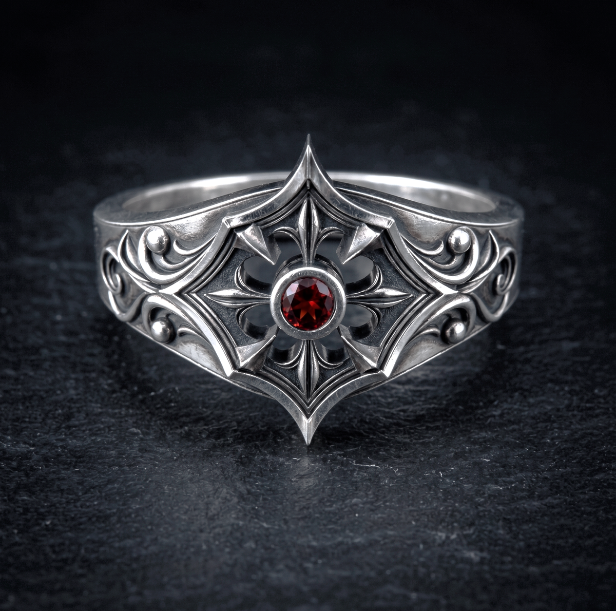 Gothic Women’s Engagement Ring with Black or Red Zircon