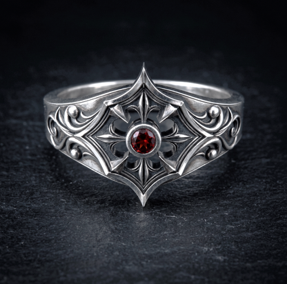 Gothic Women’s Engagement Ring with Black or Red Zircon