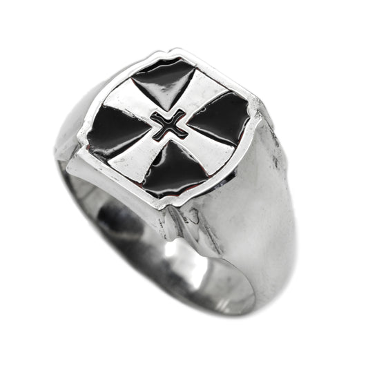 Crusader Knight Red Cross Mens Silver 925 Ring with Enamel
