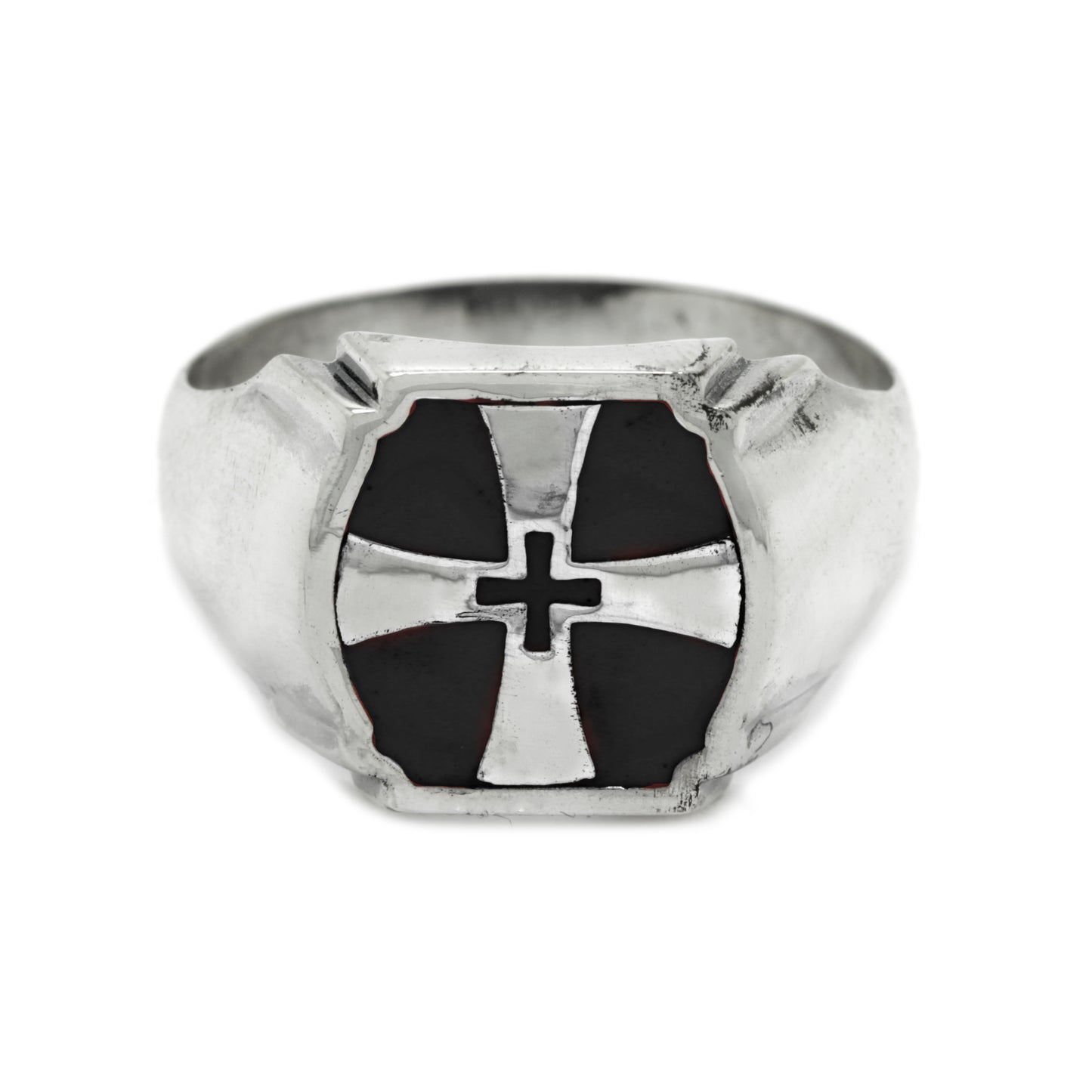 Crusader Knight Red Cross Mens Silver 925 Ring with Enamel