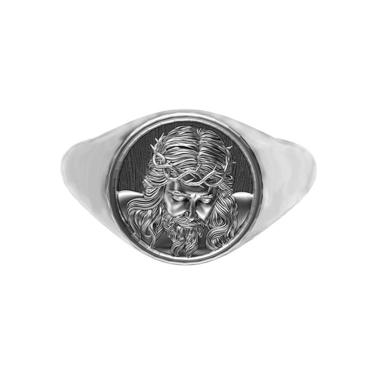 Jesus Christ Round Top Silver Ring