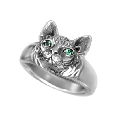 Emerald Sphinx Silver Signet Ring